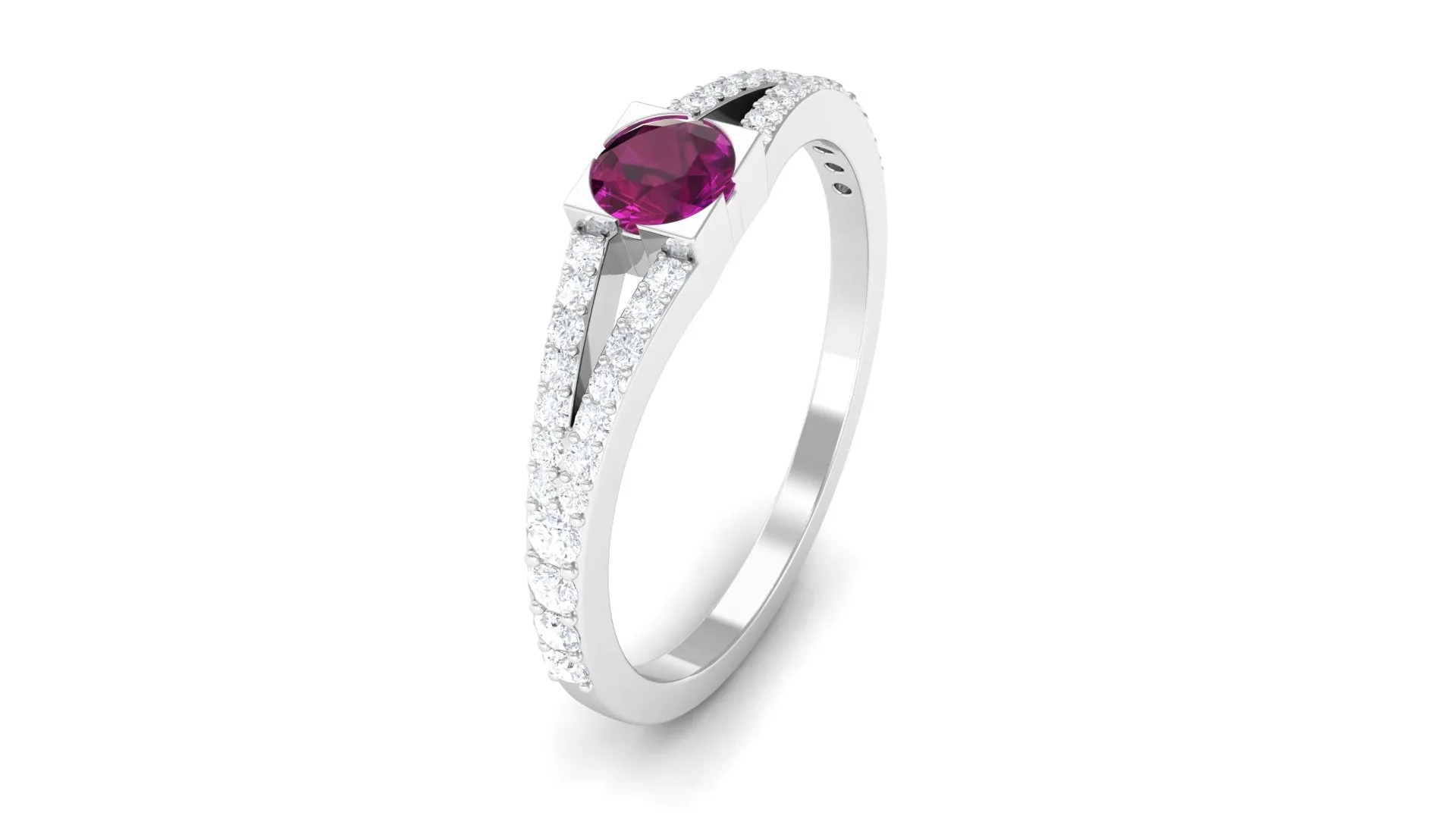0.75 CT Natural Rhodolite Minimal Promise Ring with Diamond