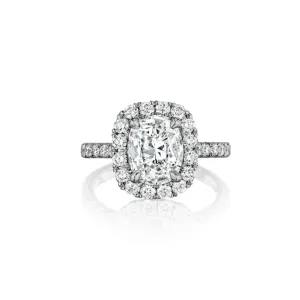 14K White Gold Cushion Cut Diamond Halo Engagement Ring