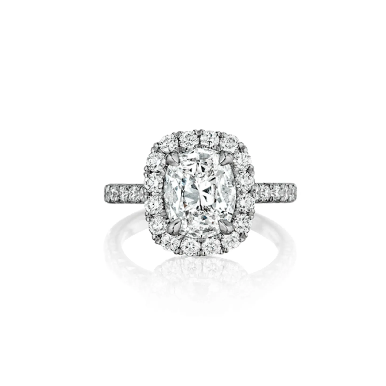 14K White Gold Cushion Cut Diamond Halo Engagement Ring