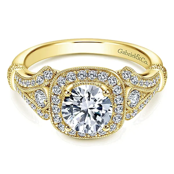 14k Yellow Gold Victorian Diamond Halo Filigree Ring - ER7479Y44JJ