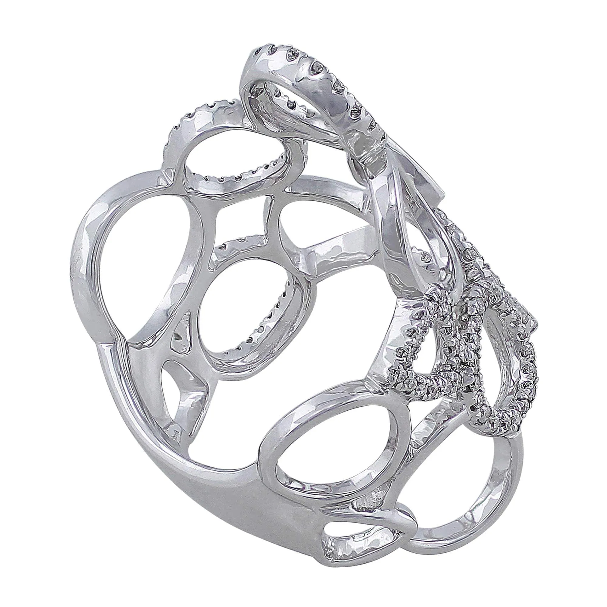 18k White Gold Multishape Openwork Pave Diamond Ring