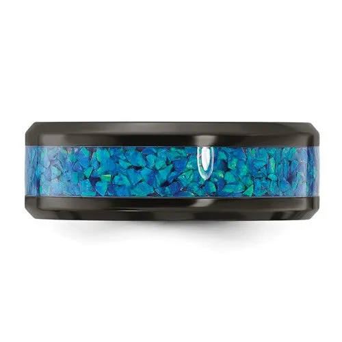 Black Zirconium Polished with Blue Opal Inlay 8mm Band