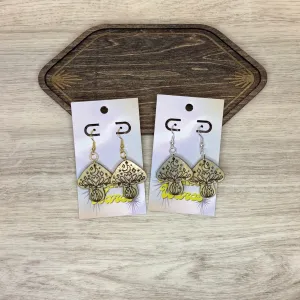 Celestial Engraved Mushrooms - Engraved Wood Earrings