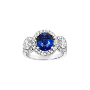 Ceylon Sapphire & Diamond Triple Halo Ring