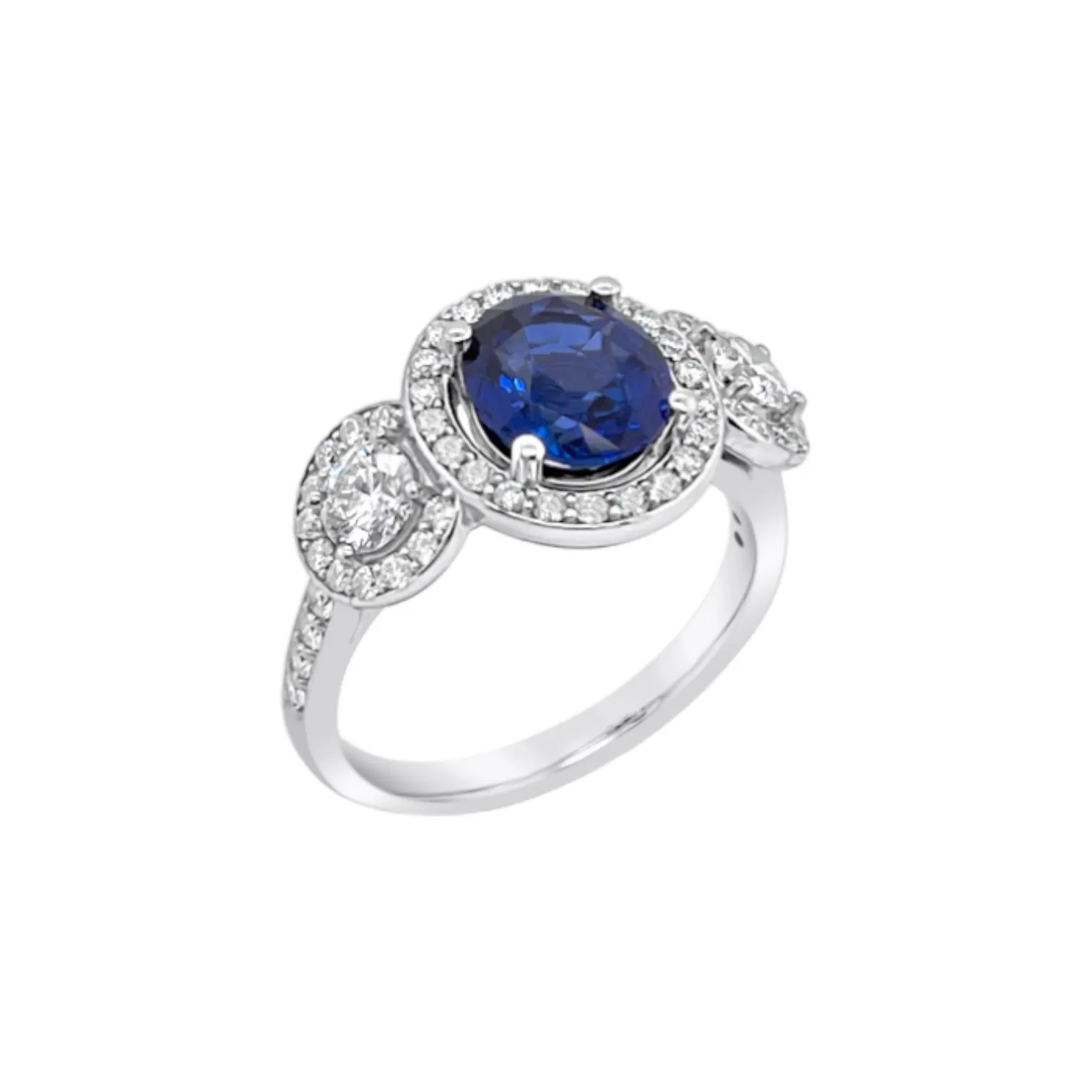 Ceylon Sapphire & Diamond Triple Halo Ring