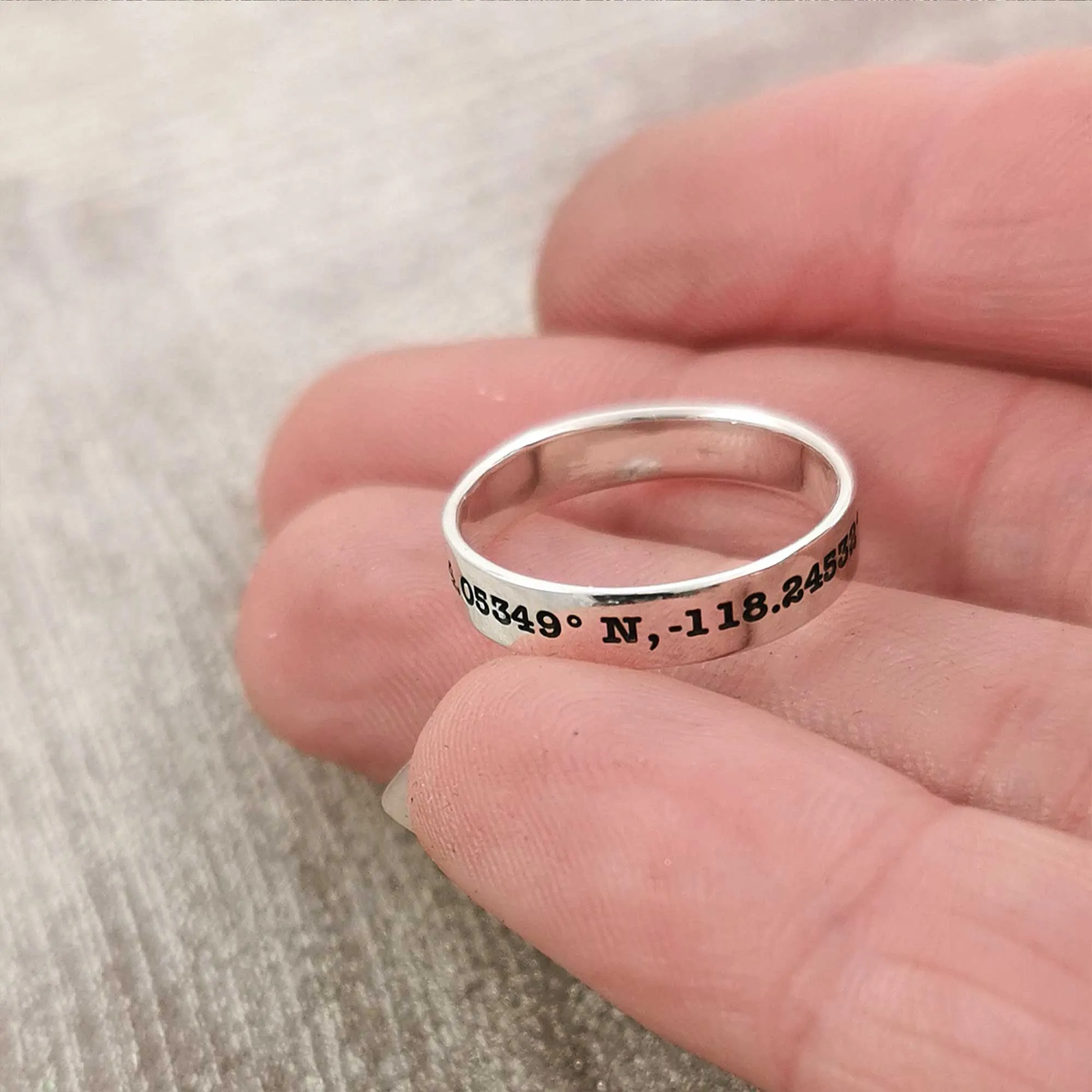 Coordinates Latitude Longitude Silver Band Ring