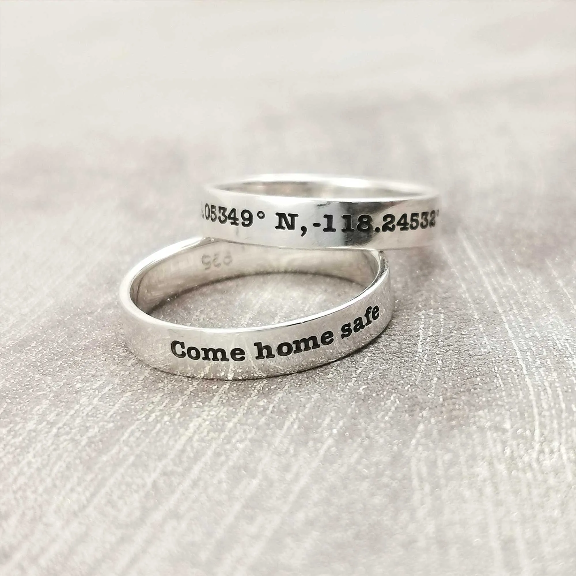 Coordinates Latitude Longitude Silver Band Ring