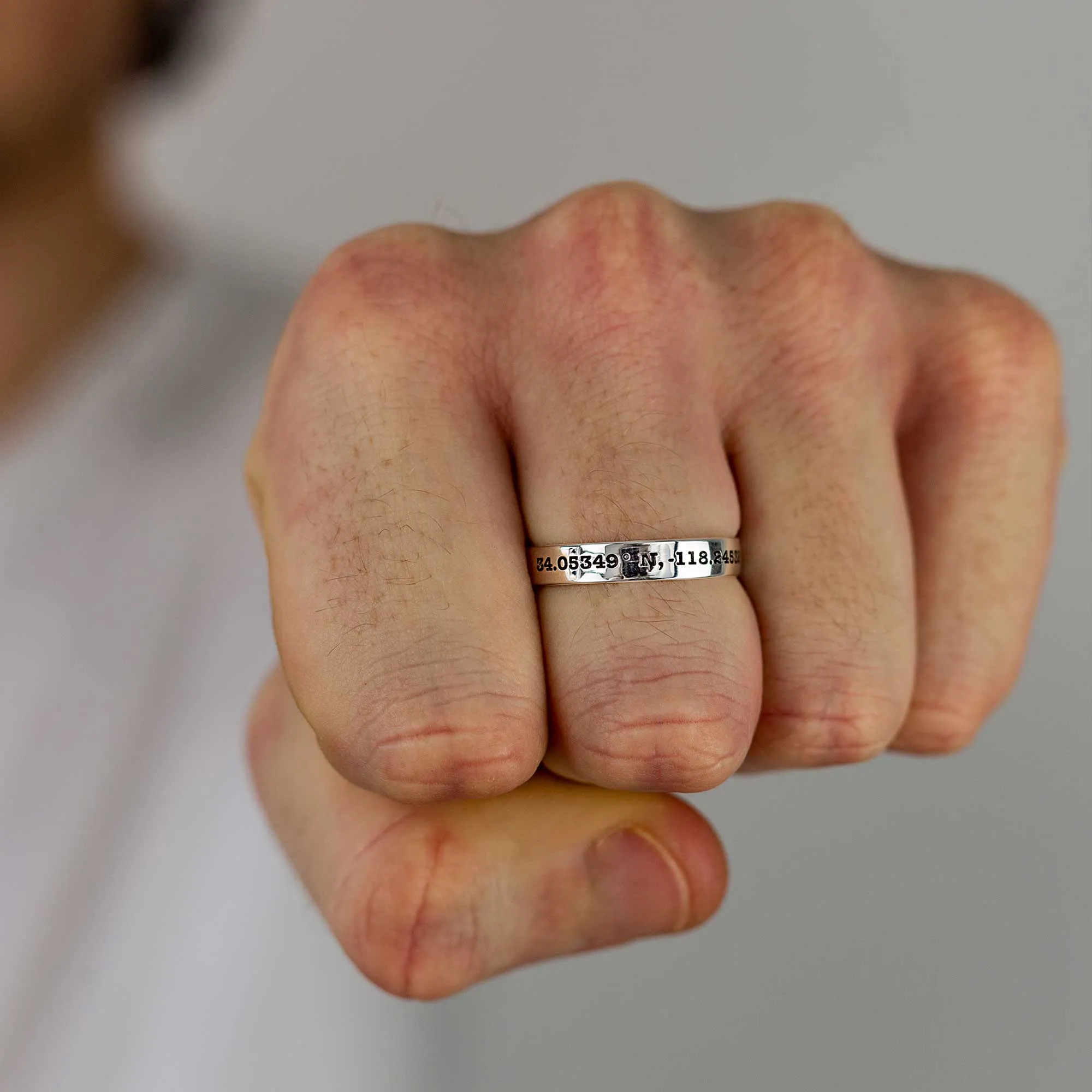 Coordinates Latitude Longitude Silver Band Ring