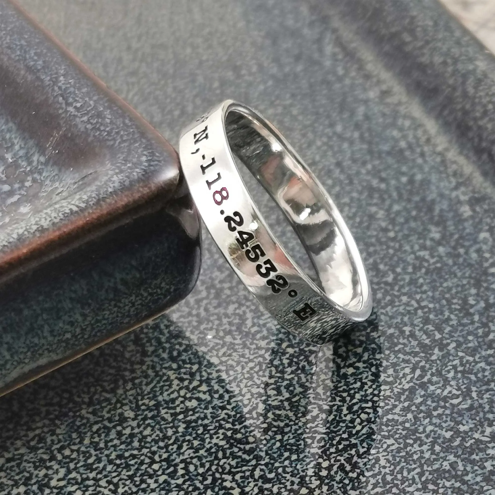 Coordinates Latitude Longitude Silver Band Ring