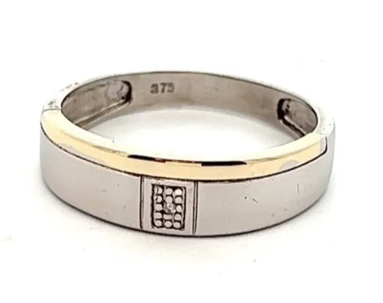 Diamond 9ct White & Yellow Gold Wedding Ring