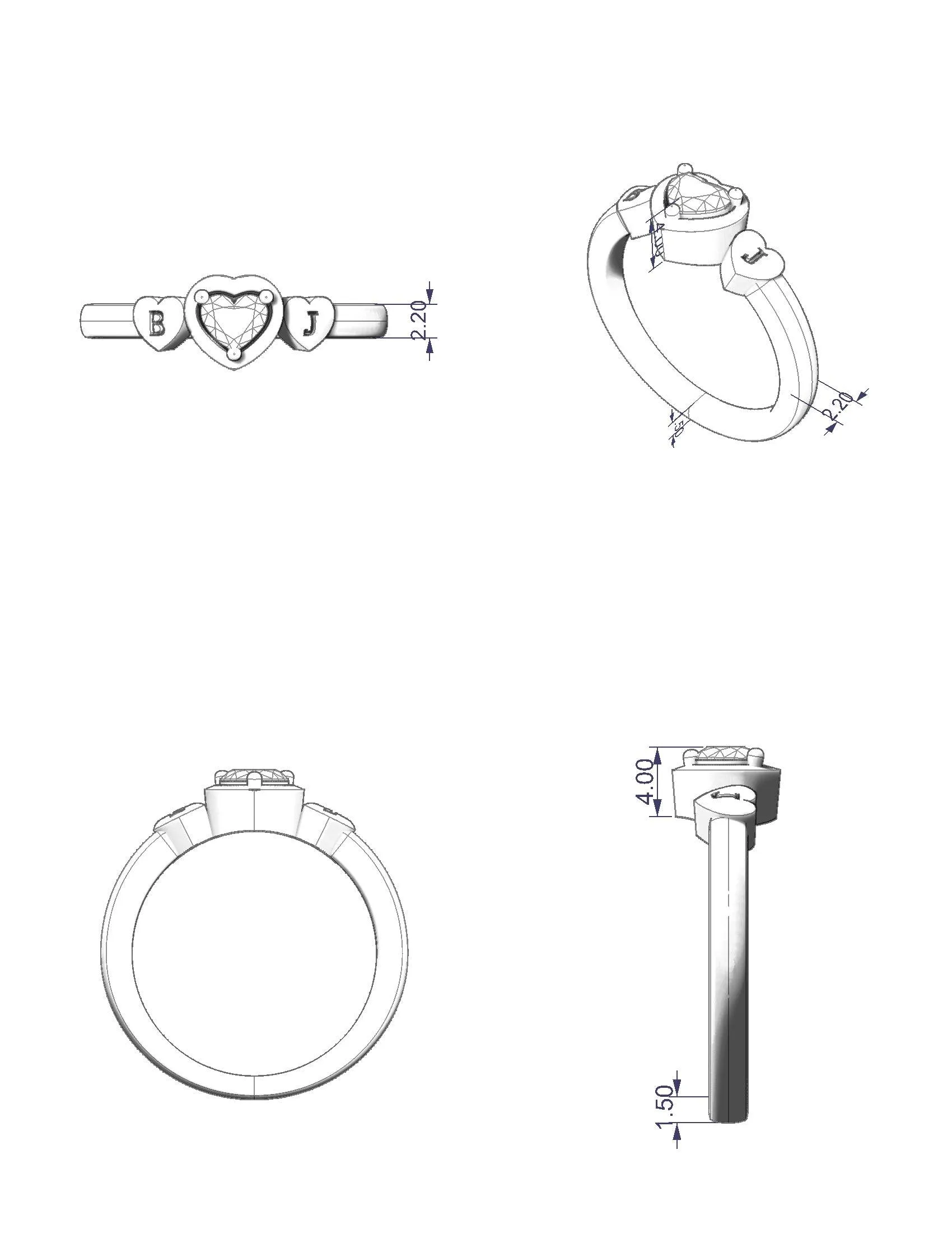 Diamond Heart Ring with Engraving
