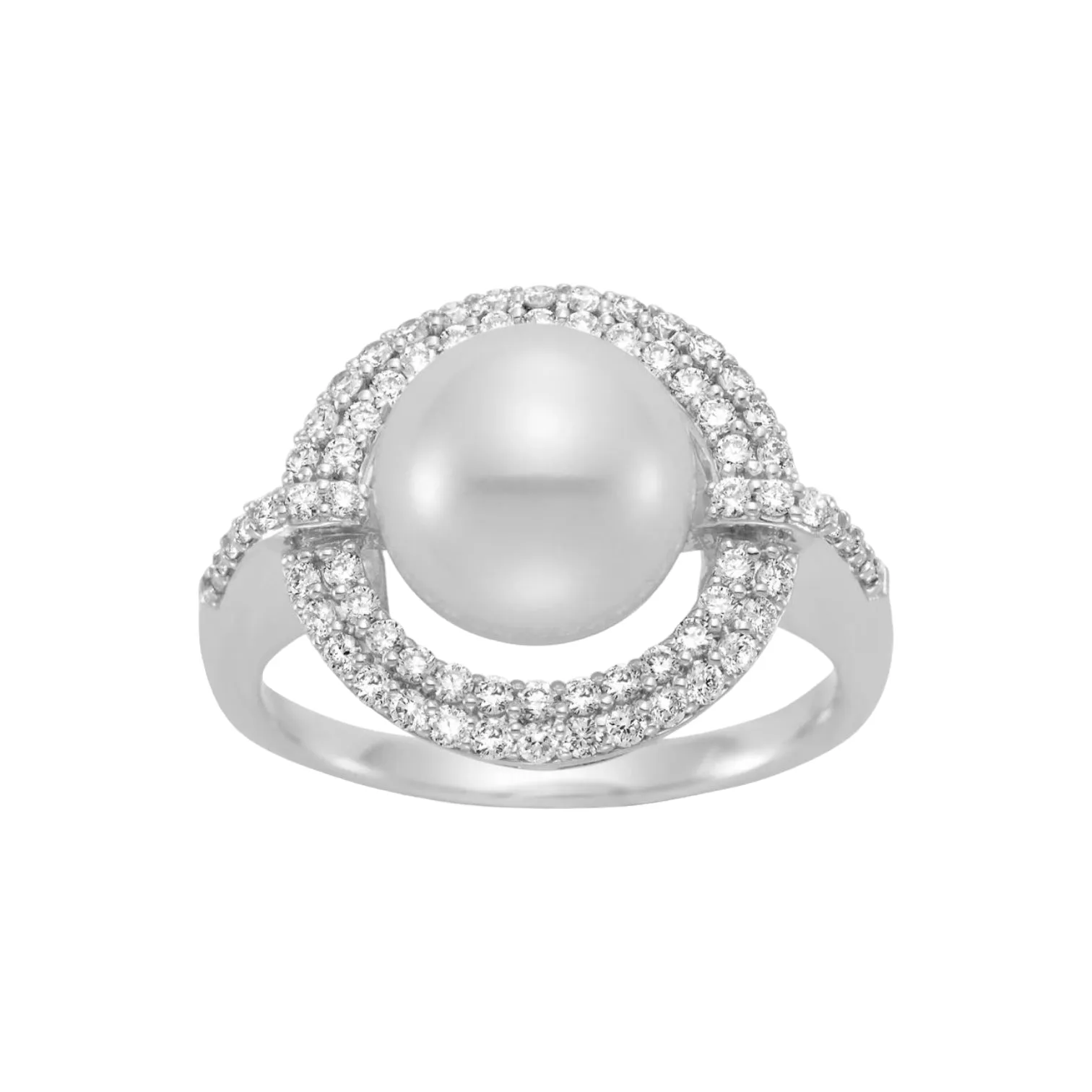Double Halo Diamond & Cultured Pearl Ring
