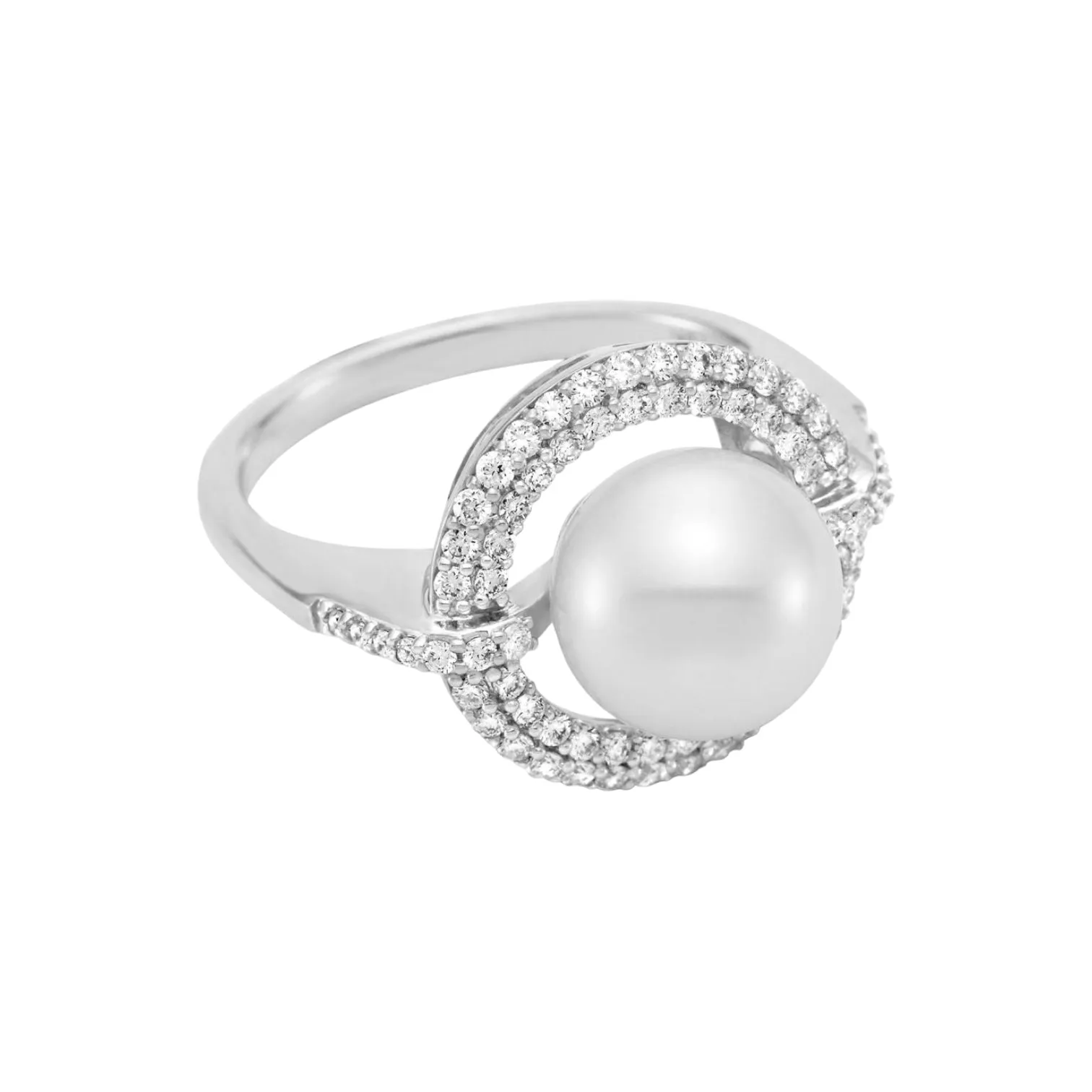 Double Halo Diamond & Cultured Pearl Ring