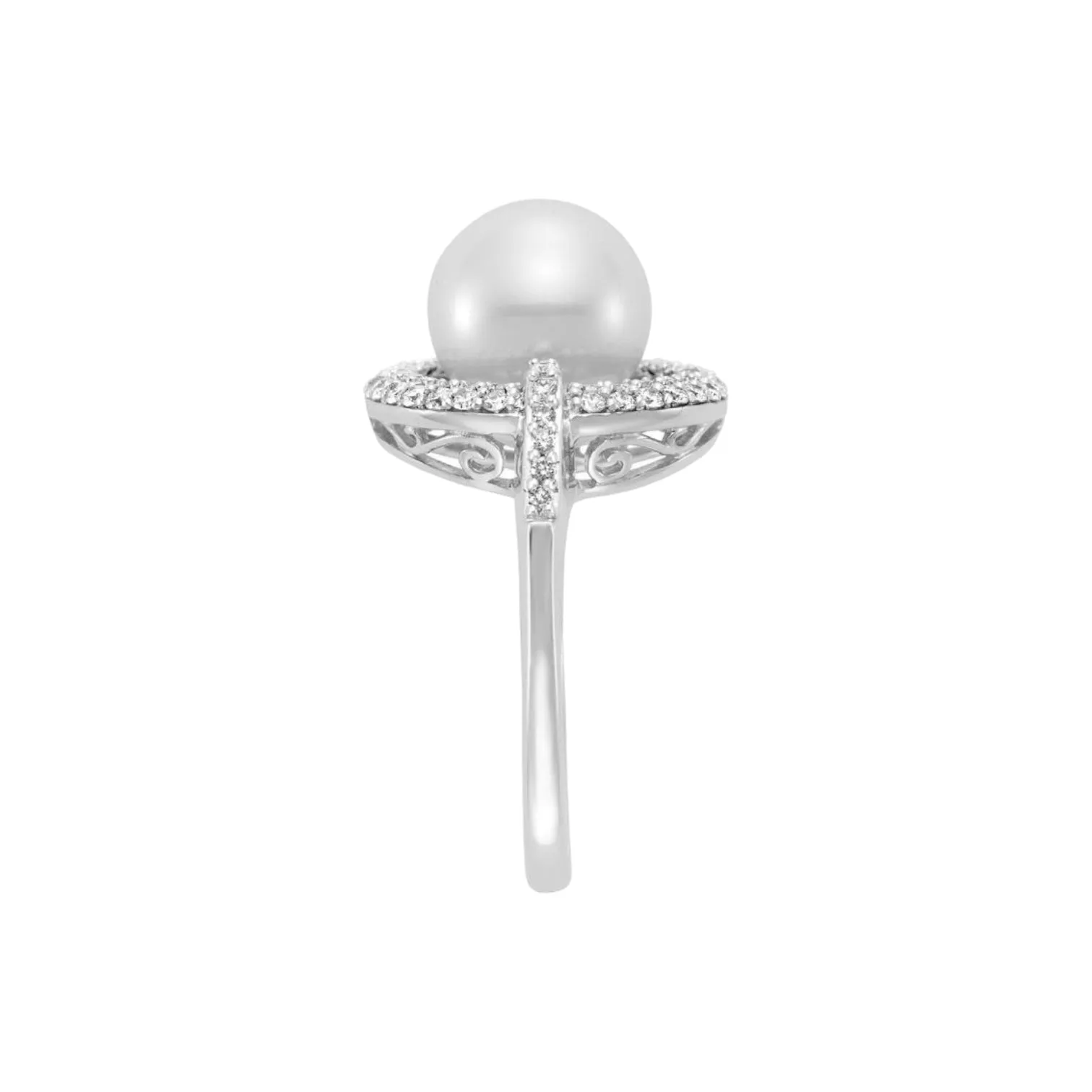 Double Halo Diamond & Cultured Pearl Ring