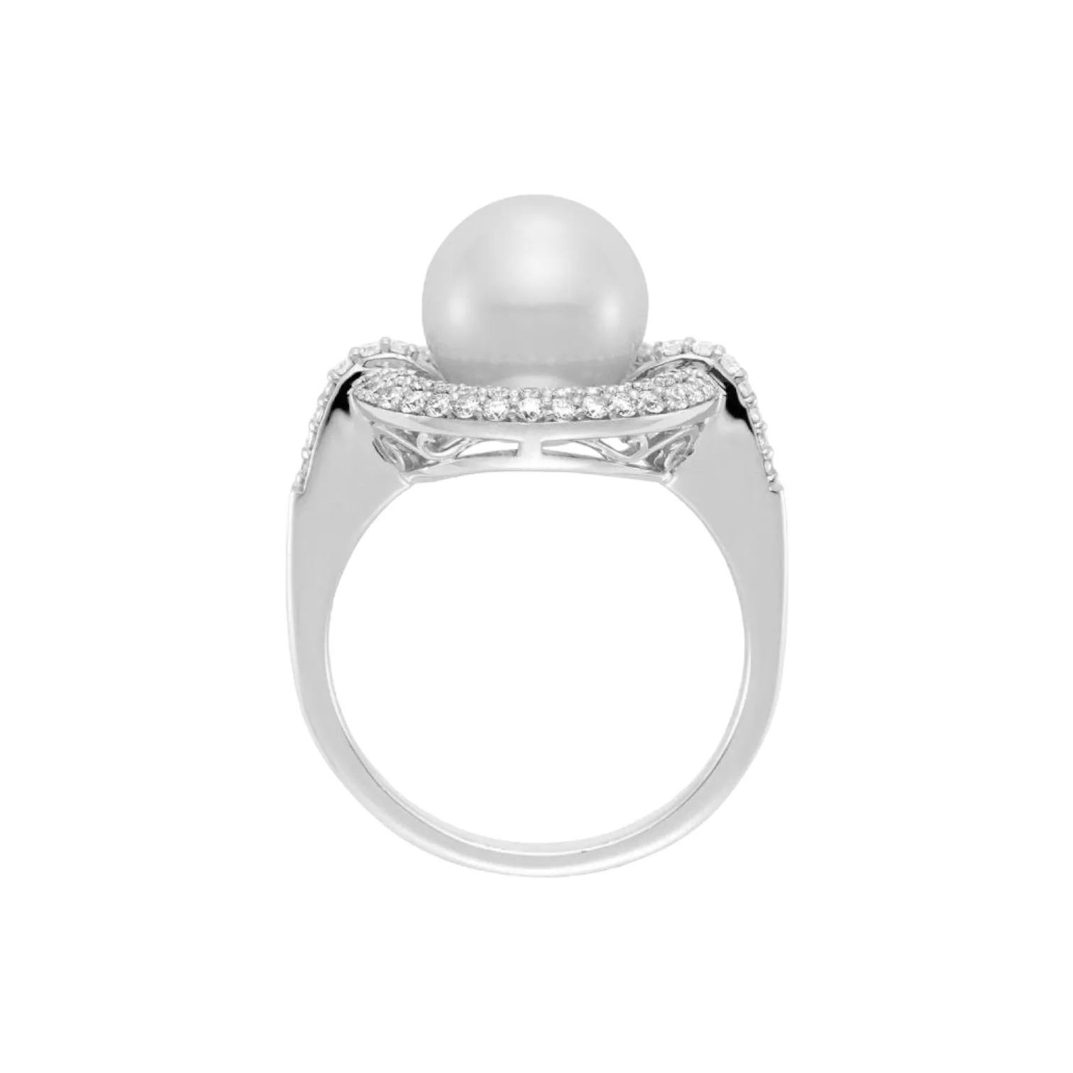 Double Halo Diamond & Cultured Pearl Ring