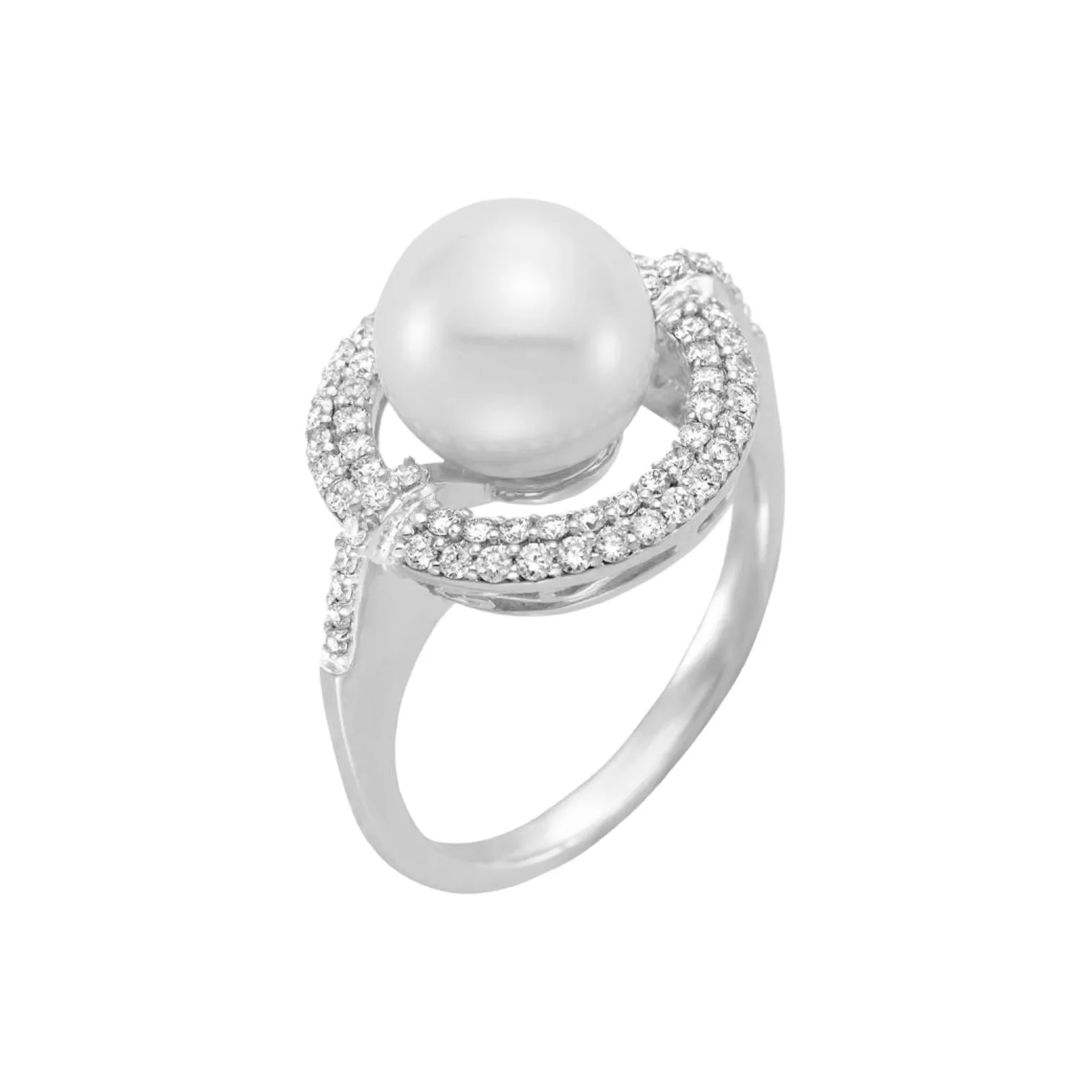 Double Halo Diamond & Cultured Pearl Ring