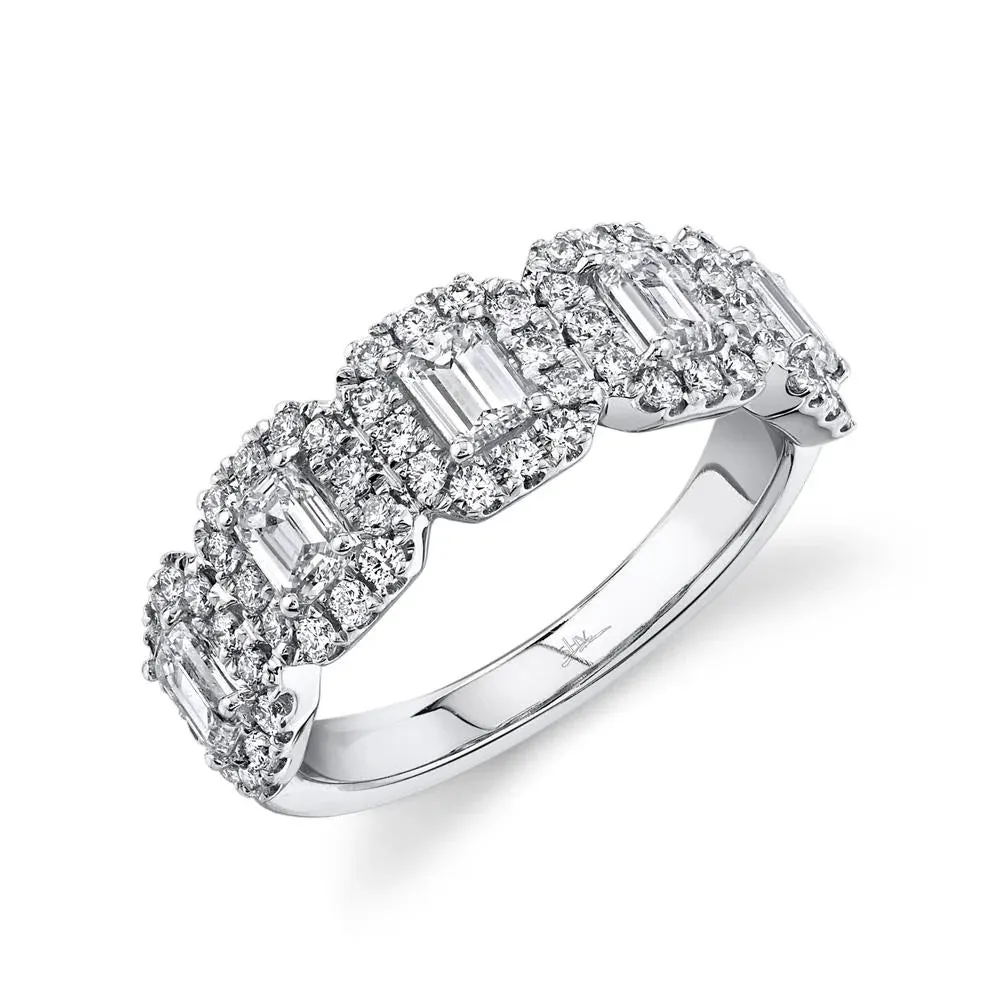 Emerald-Cut Diamond Five Halo Ring