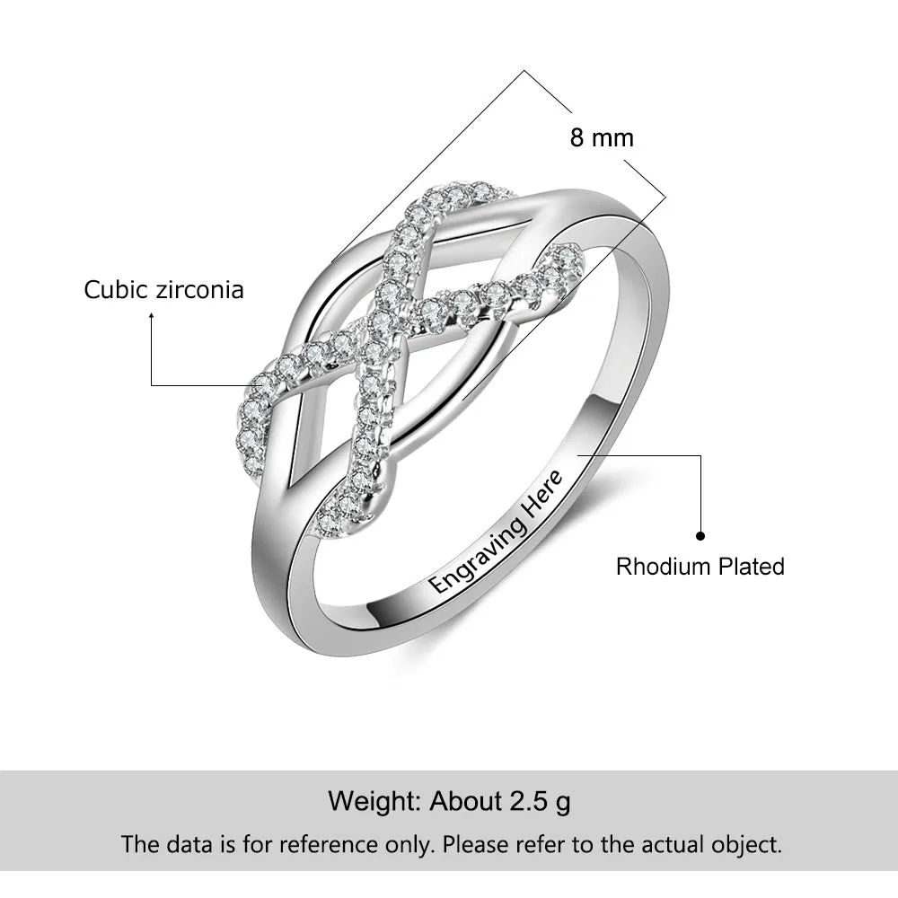 Engraved Infinity Love Ring- Rhodium Plated Ring