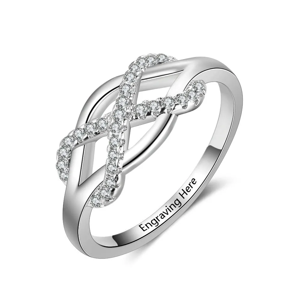 Engraved Infinity Love Ring- Rhodium Plated Ring