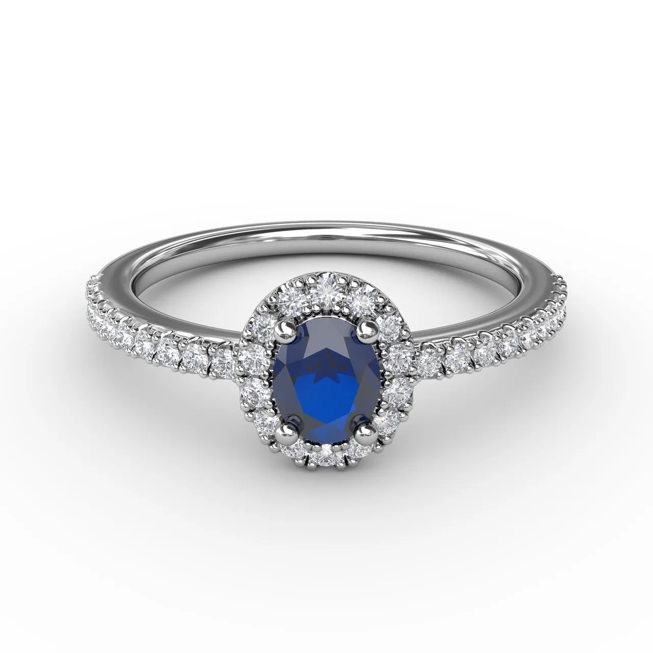 Fana 14k White Gold Classic Halo Sapphire and Diamond Ring