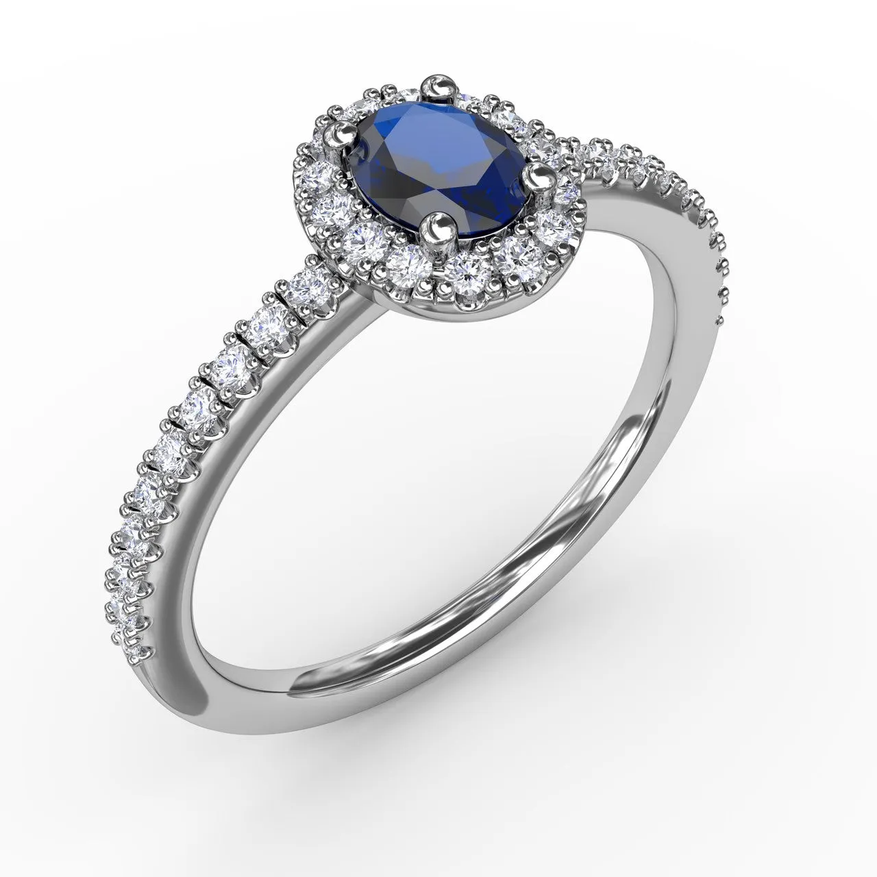 Fana 14k White Gold Classic Halo Sapphire and Diamond Ring