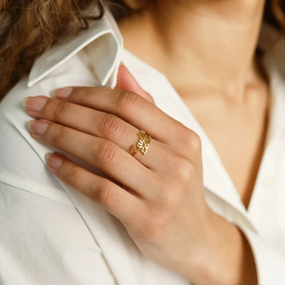 Gold Plated Couple Name Ring - Adjustable