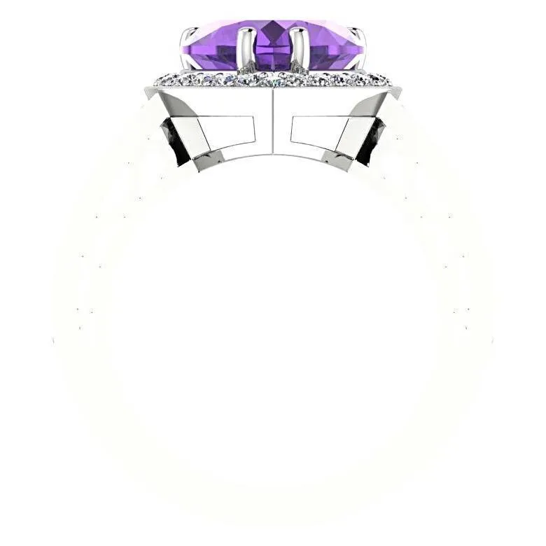 Heart Shaped Amethyst Halo Diamond Ring 14K White Gold