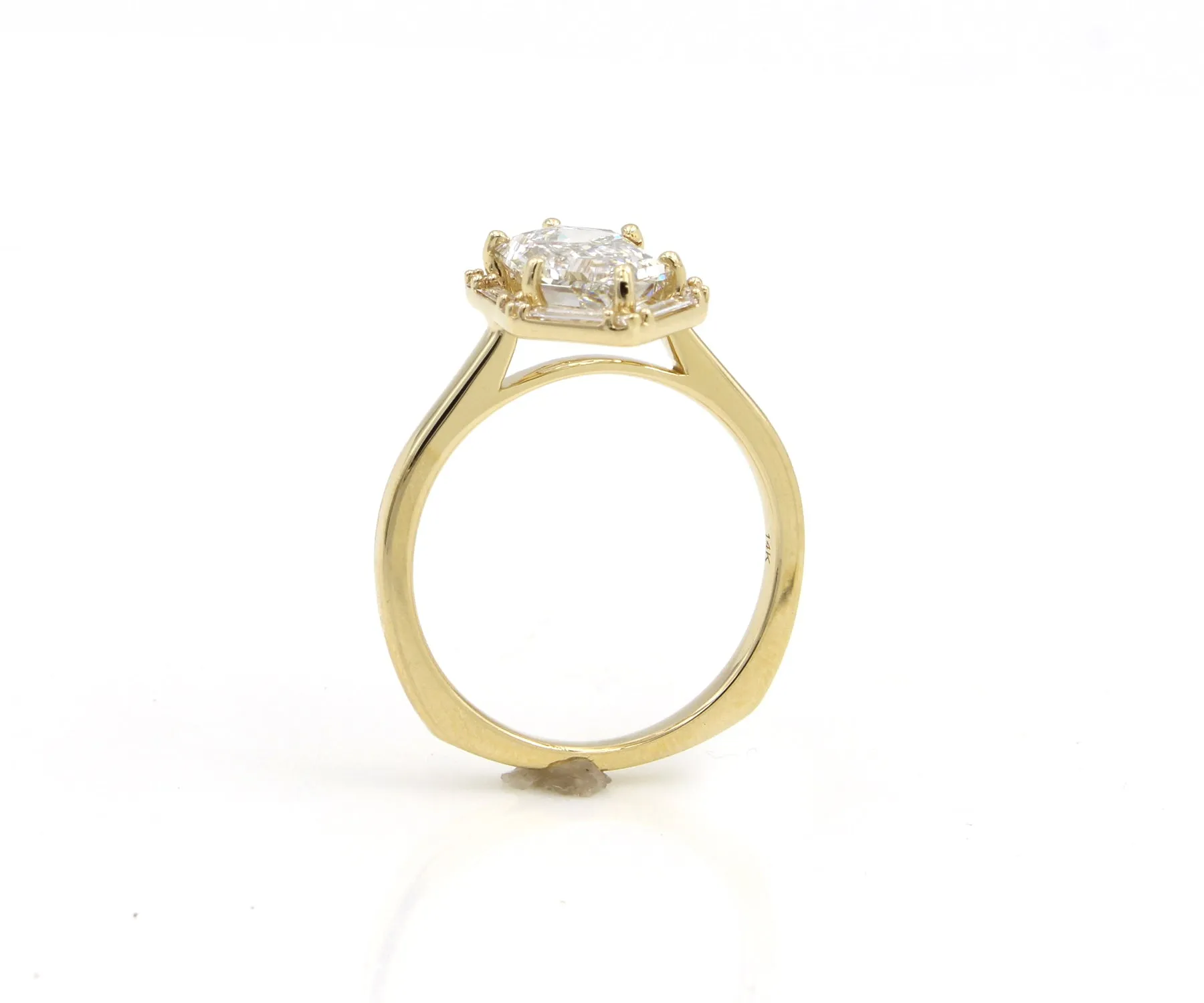 Hexagon Halo Baguette Diamond Engagement Ring