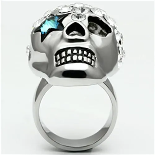 High polished (no plating) Stainless Steel Ring with Top Grade Crystal in Capri Blue for Women Style TK669