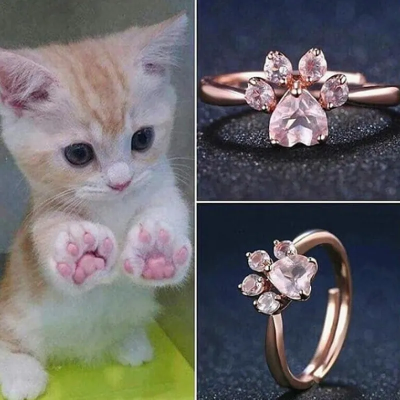 Kawaii Rose Gold Cat Paw Ring