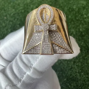Men's 10k Yellow Gold Egyptian Ankh Cross Ring, Round Diamond Cross Pinky Ring, Egyptian Ankh Ring, Diamond Ring Men Gold 10.2 Grams 0.32dwt