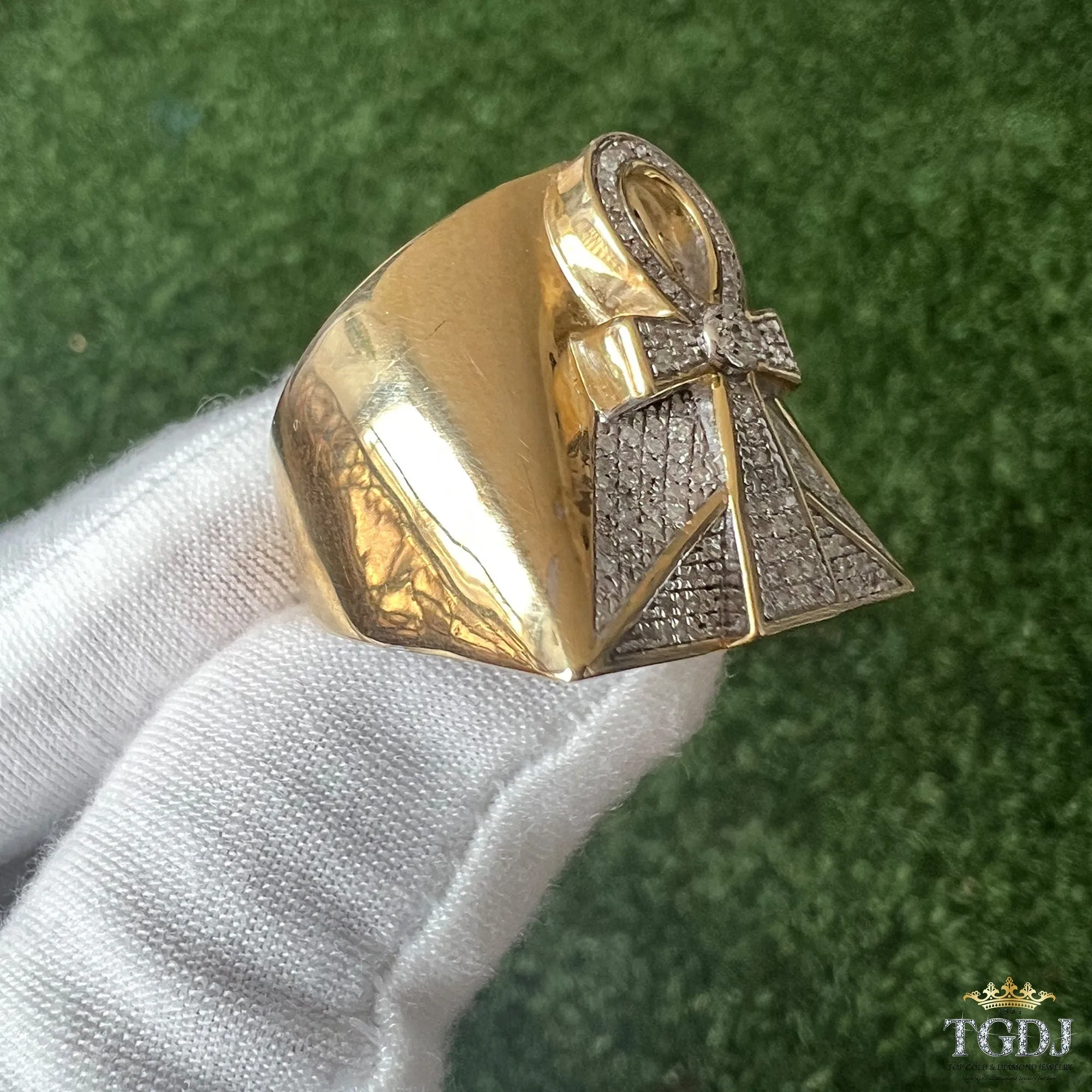 Men's 10k Yellow Gold Egyptian Ankh Cross Ring, Round Diamond Cross Pinky Ring, Egyptian Ankh Ring, Diamond Ring Men Gold 10.2 Grams 0.32dwt