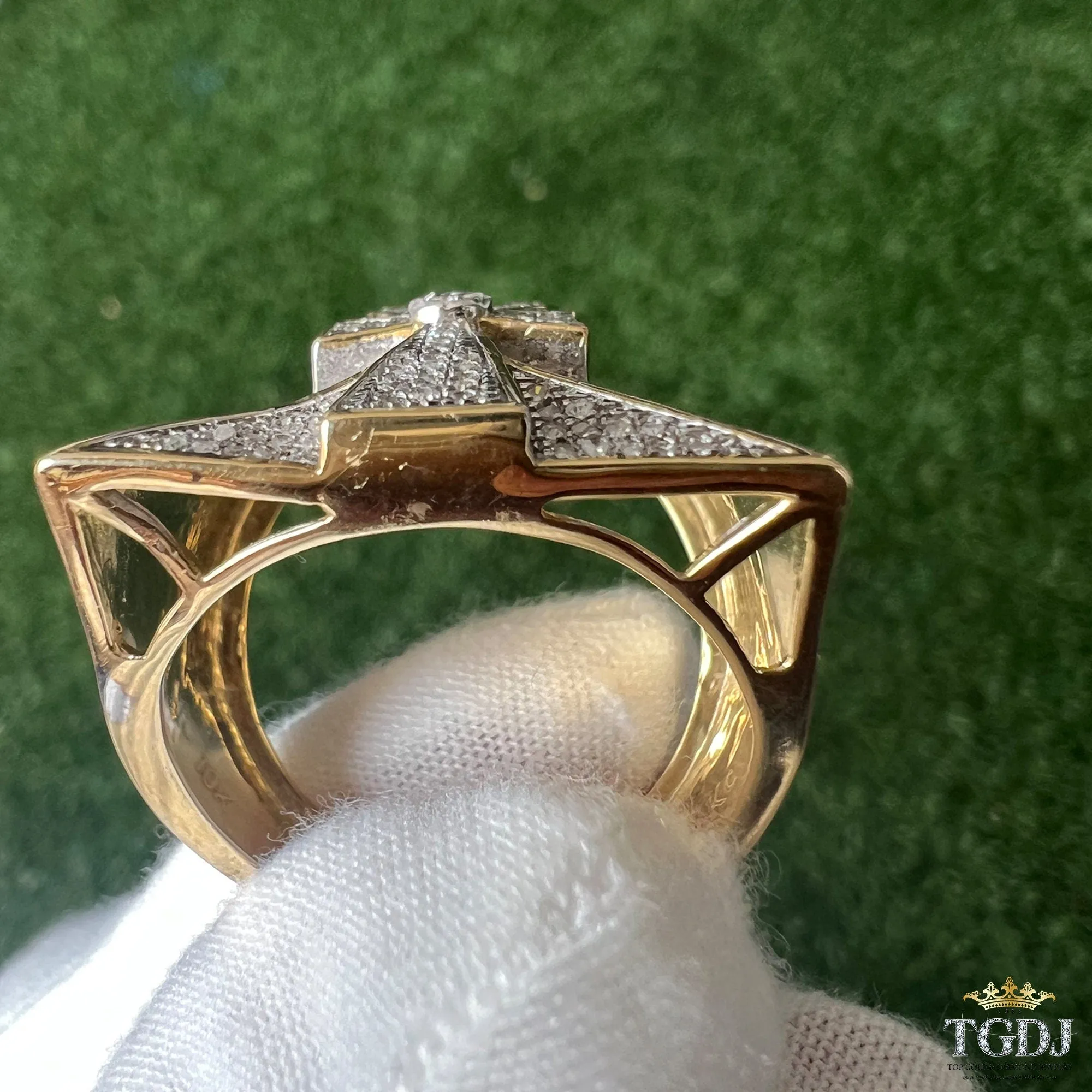 Men's 10k Yellow Gold Egyptian Ankh Cross Ring, Round Diamond Cross Pinky Ring, Egyptian Ankh Ring, Diamond Ring Men Gold 10.2 Grams 0.32dwt