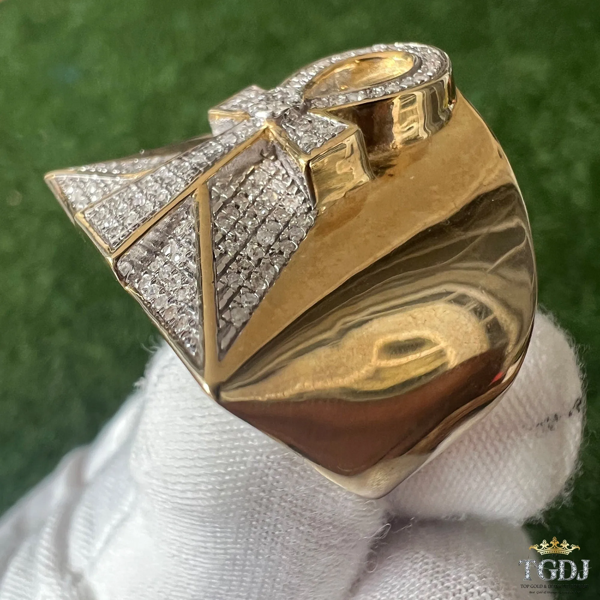 Men's 10k Yellow Gold Egyptian Ankh Cross Ring, Round Diamond Cross Pinky Ring, Egyptian Ankh Ring, Diamond Ring Men Gold 10.2 Grams 0.32dwt