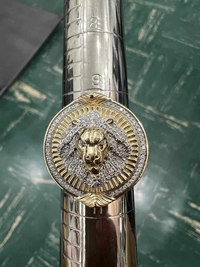 Men's Lion King Head Crown Face Ring, Real Genuine Diamond 0.92 Cwt. 10kt Yellow Gold, Designer Big Ring, Men's Ring 12 Grams, Size - 10
