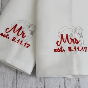Mr. and Mrs. Napkin Set of 2 Customize with Wedding Date