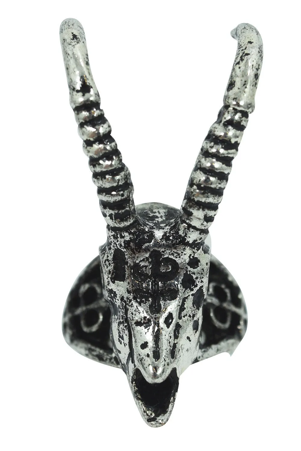 Nugoth Gazelle Skull Arsenic Symbol Gothic Ring - Silver tone