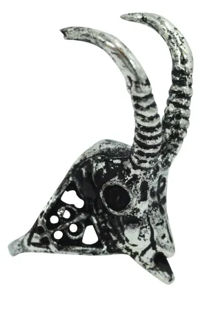 Nugoth Gazelle Skull Arsenic Symbol Gothic Ring - Silver tone