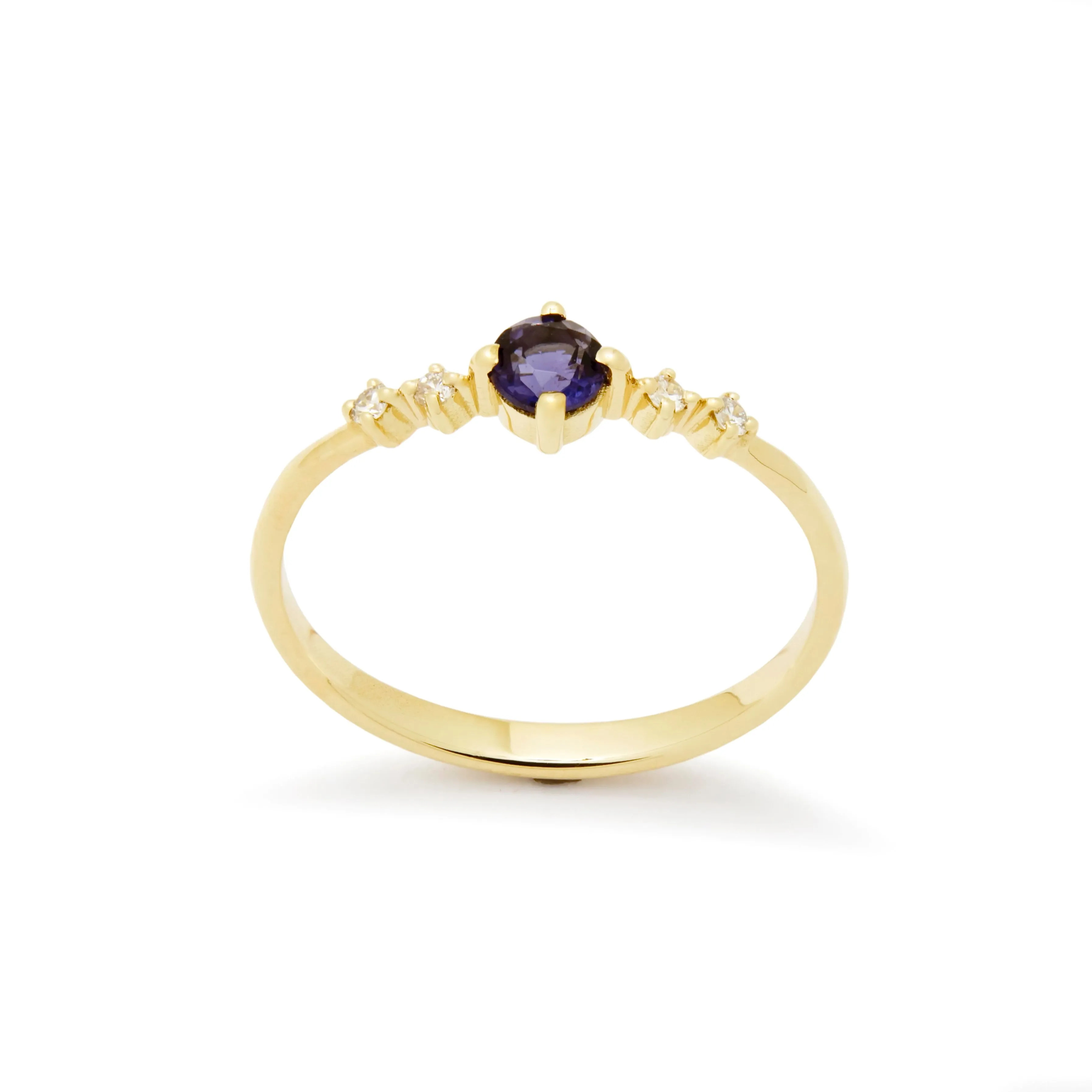RG1941 Elegant Iolite And Diamond Engagement Ring With Graduated Diamond Accent, Yellow Gold, Iolite Engagement Ring