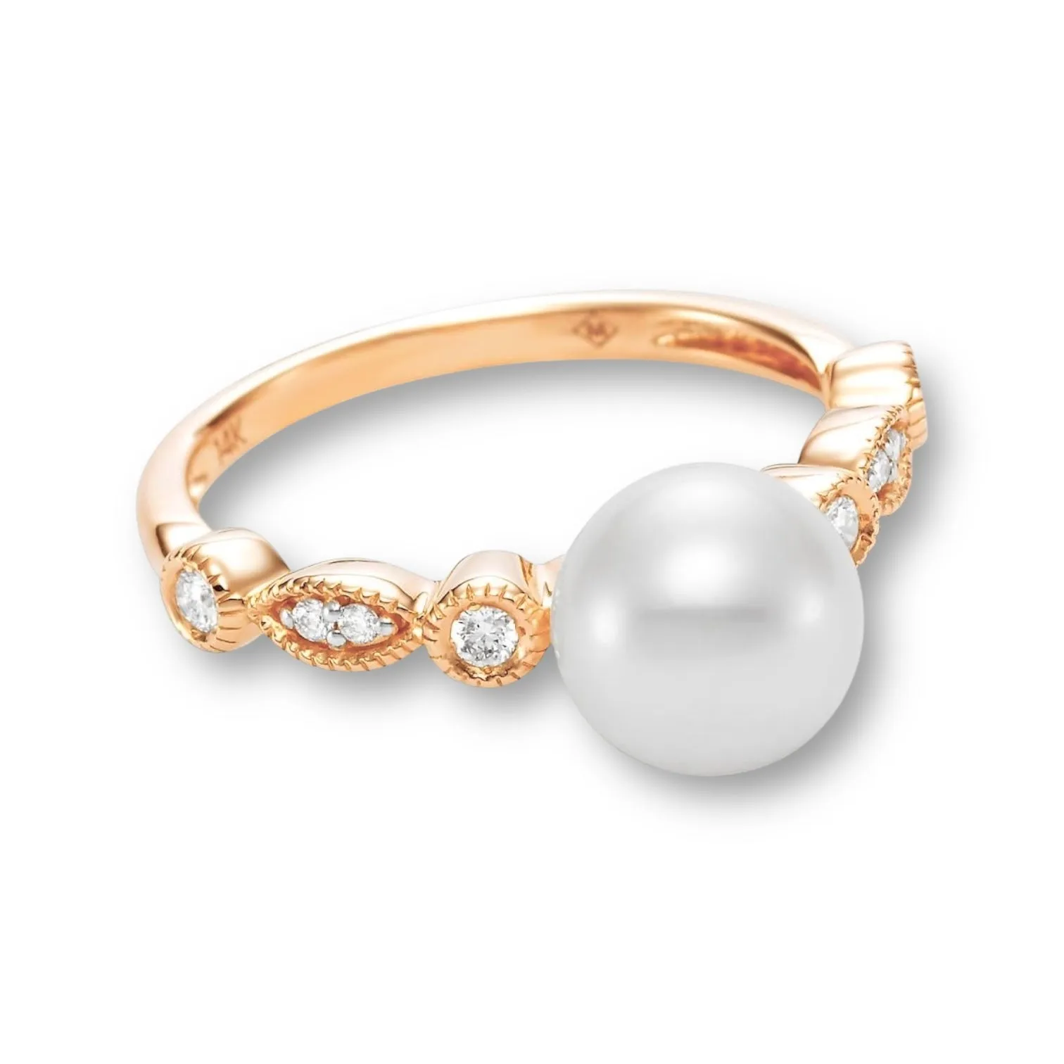 Rose Gold Cultured Pearl & Diamond Ring