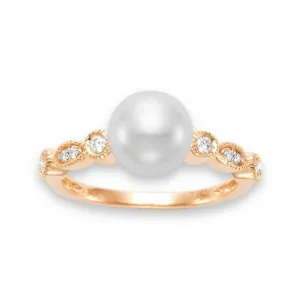 Rose Gold Cultured Pearl & Diamond Ring