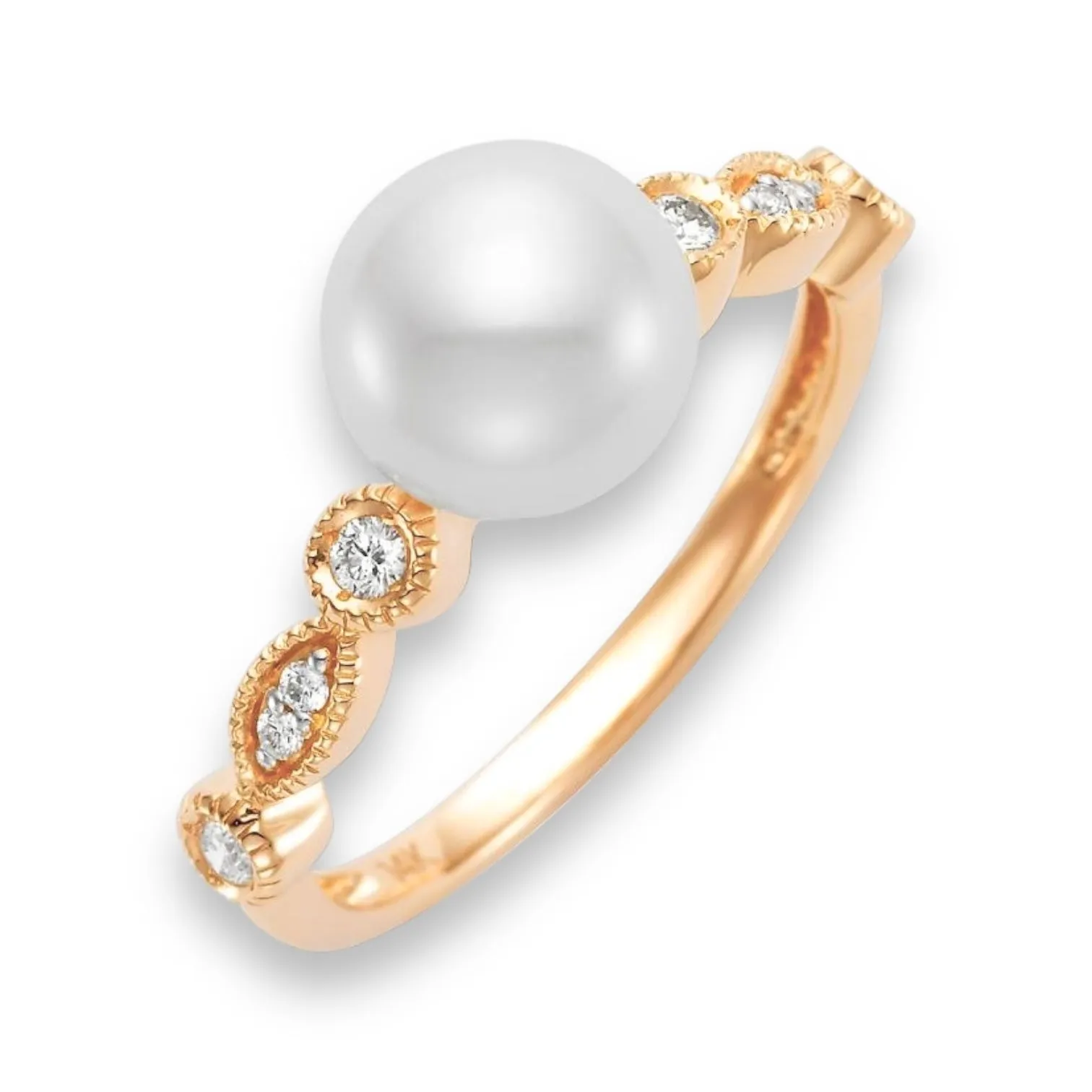 Rose Gold Cultured Pearl & Diamond Ring