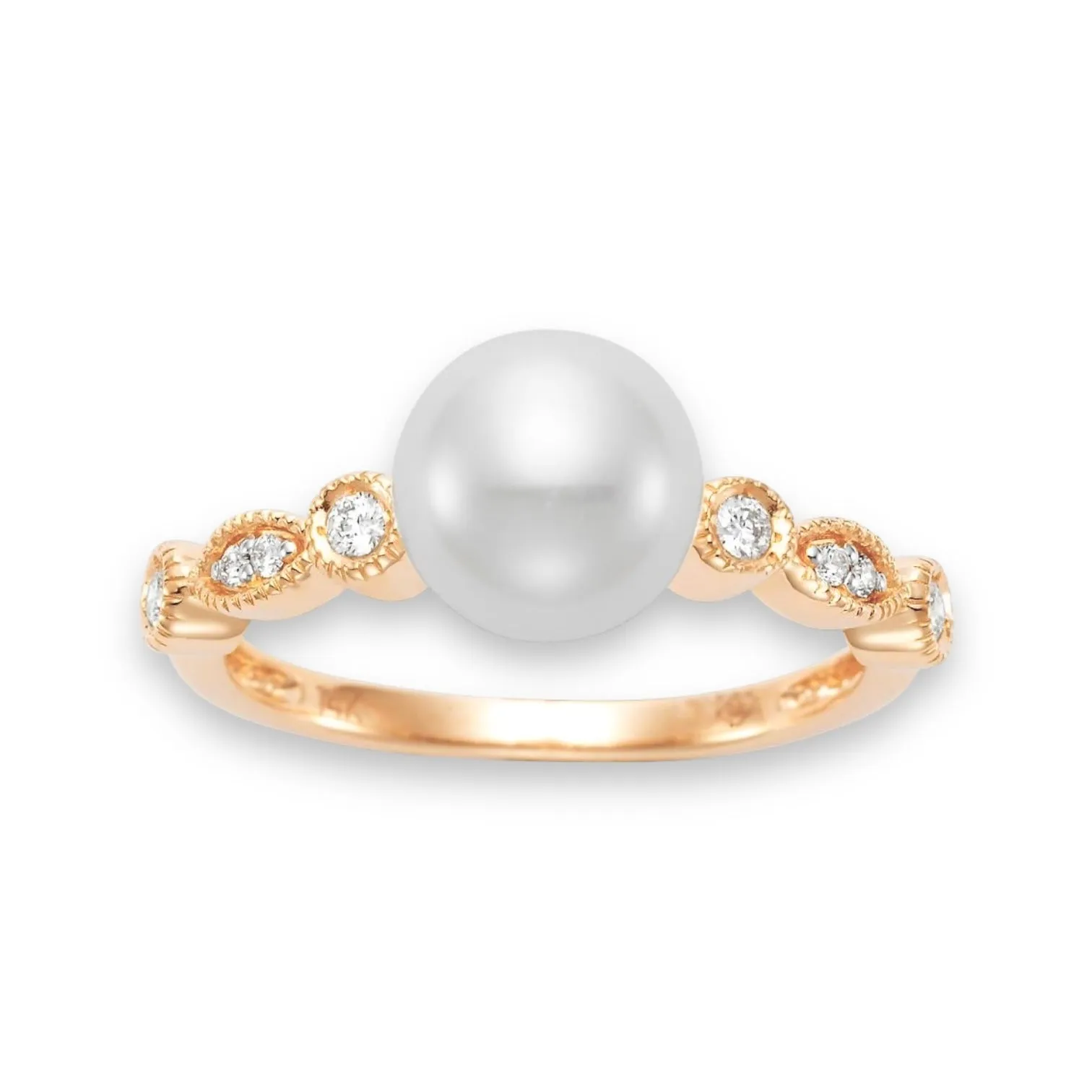 Rose Gold Cultured Pearl & Diamond Ring