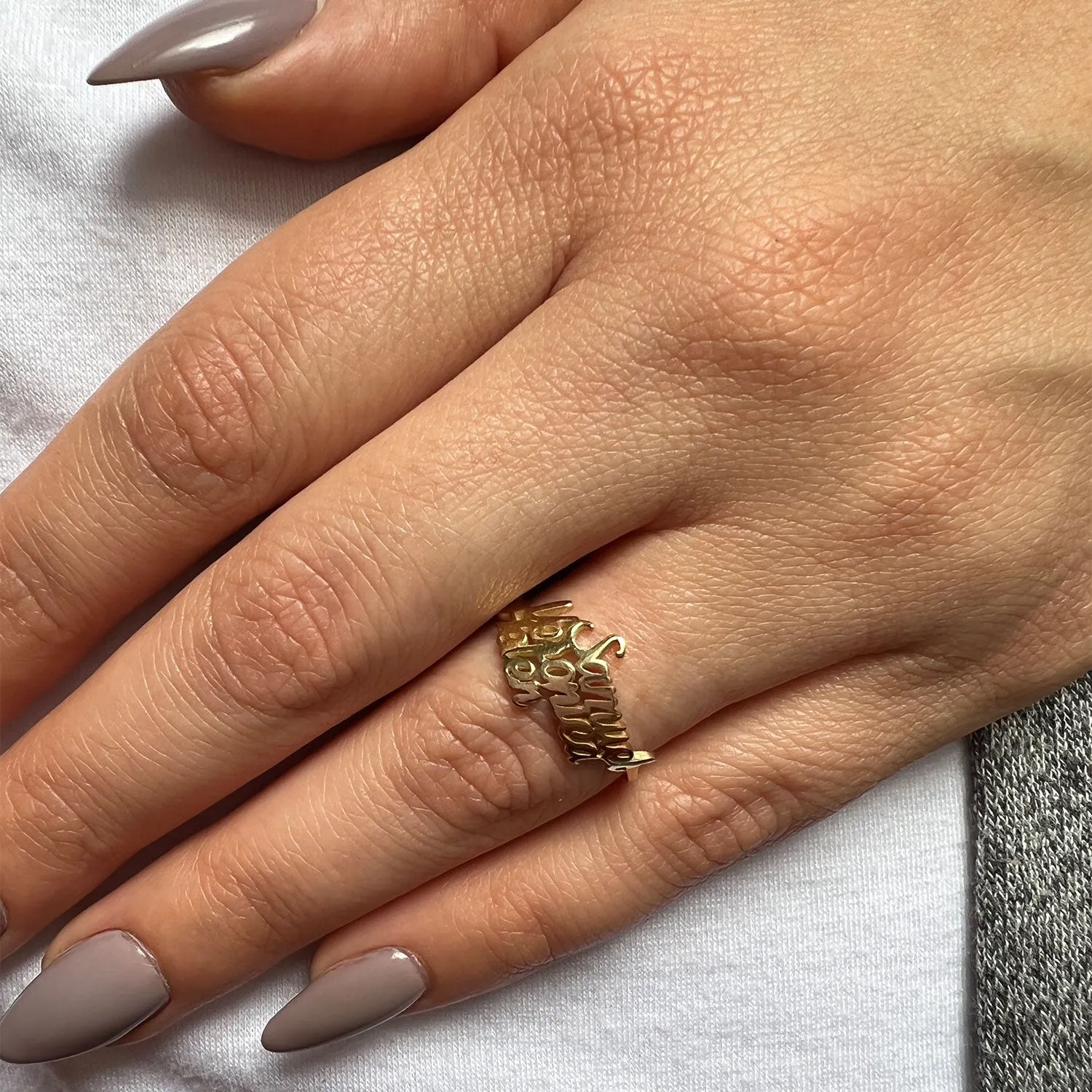 Script Custom Triple Name Ring
