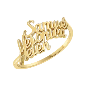 Script Custom Triple Name Ring