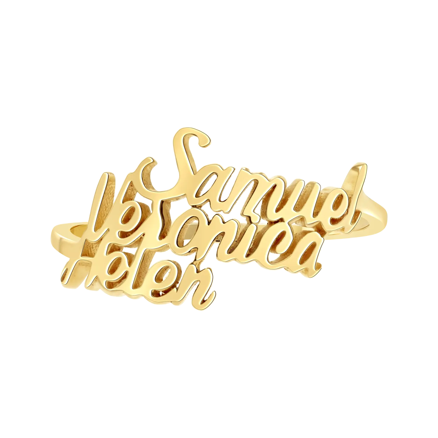Script Custom Triple Name Ring