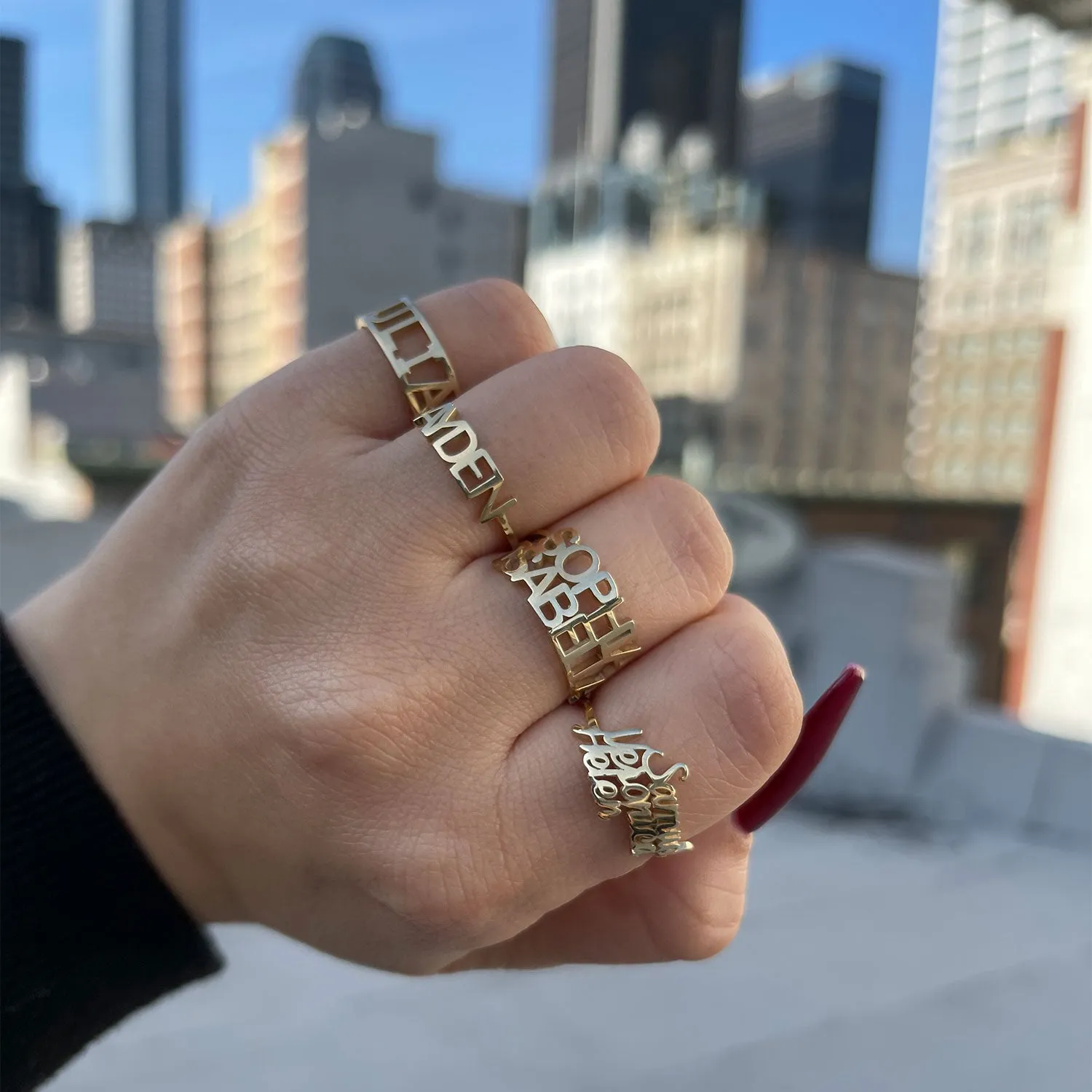Script Custom Triple Name Ring