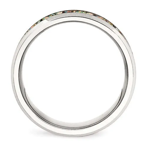 Stainless Steel Polished With Opal Inlay 8mm Men's Ring