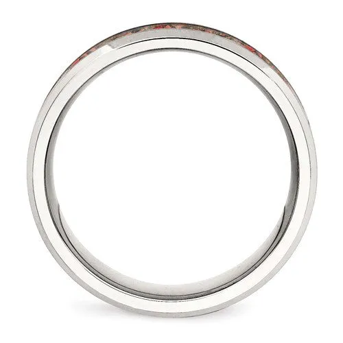 Stainless Steel Polished With Red Opal Inlay 8mm Men's Ring