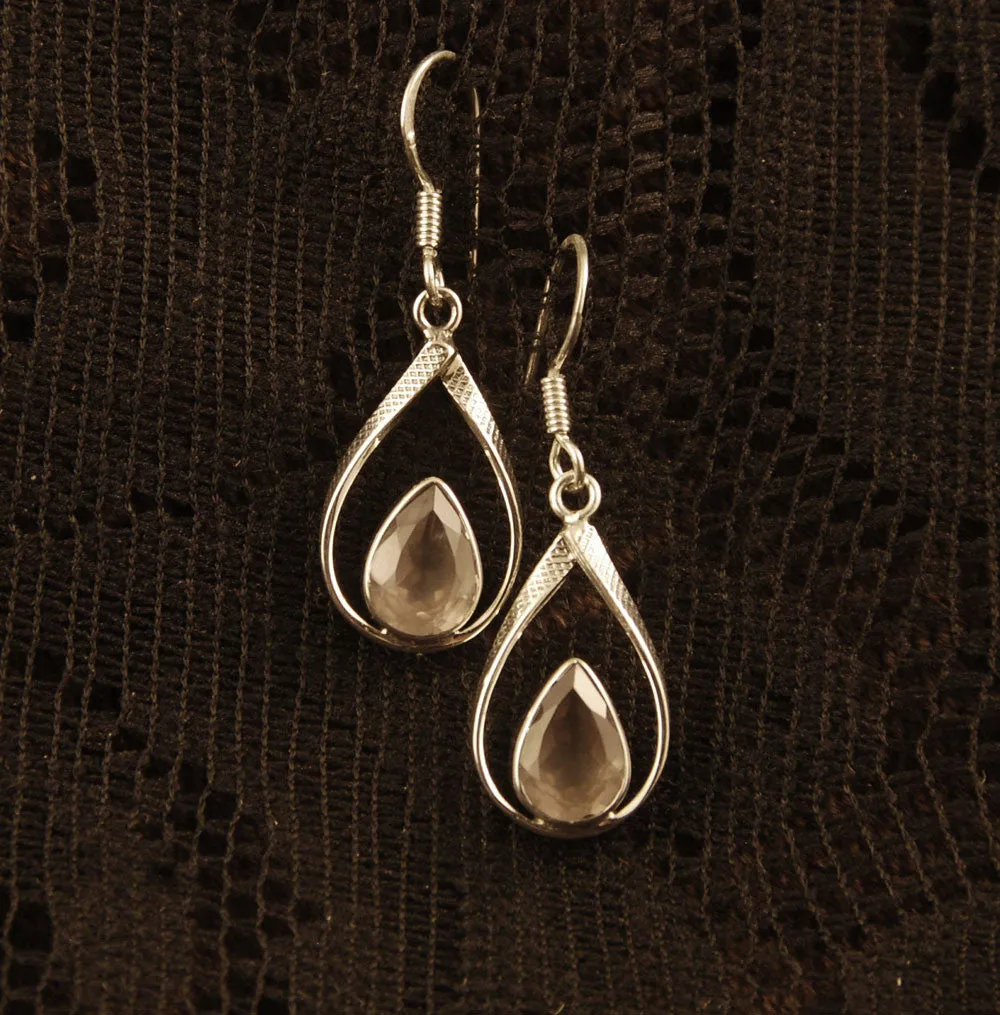 Teardrop Silver Earrings with Gemstone
